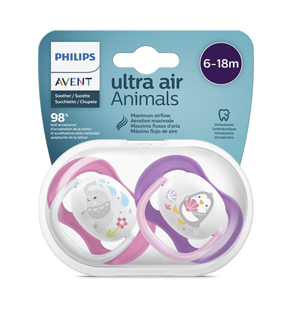 Avent Sucette Ortho 6-18M Grl Elep/Peng - Scf080/08
