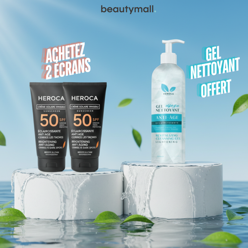 2 Heroca Sunscreen Creme Solaire Invisible Spf50+ 50ml = Gel Nettoyant Anti-Age Offert