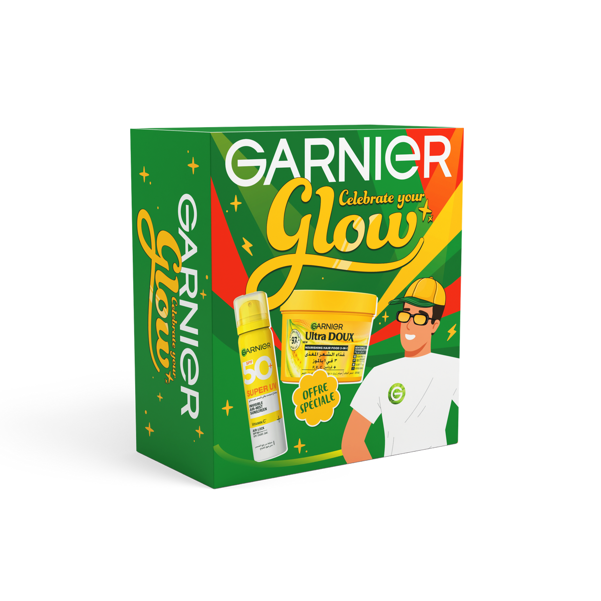 Garnier Ultra Doux Box Hair Food masque nourissant multi- usages à la banane 390ML + Super UV Invisible Air-Mist Sunscreen 75ML