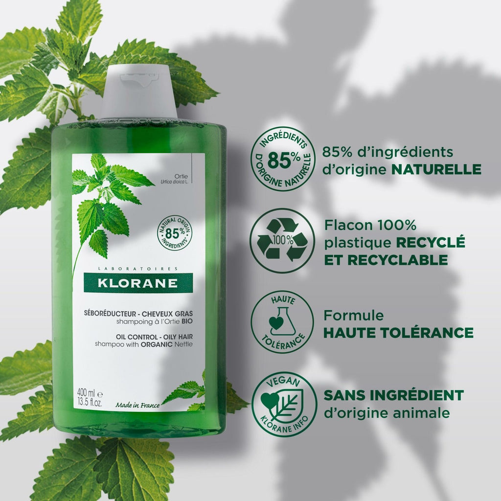 Klorane – Shampoing Séboréducteur à l'Ortie BIO – Cheveux gras 400 ml