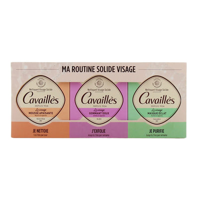 CAVAILLES Ma Routine Solide Visage – Mousse Apaisante + Gommant Doux + Masque Éclat