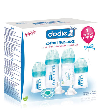 Dodie – Coffret naissance – 4 Biberons + 2 Tétines + 1 Sucette