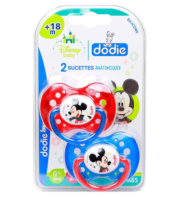 Dodie – Sucettes forme anatomique silicone Disney Baby Mickey (18M +) N°A65 – (x2)