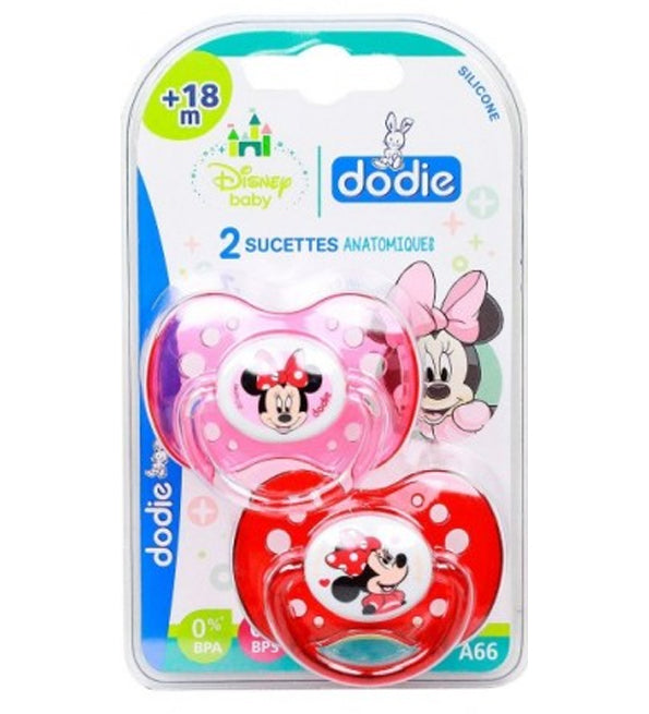 Dodie – Sucettes forme anatomique silicone Disney Baby Minnie (18M +) N°A66 – (x2)