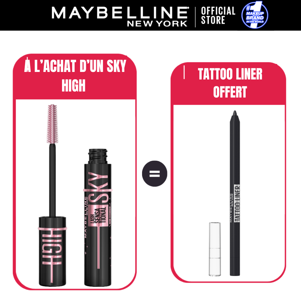 Maybelline New York Lash Sensational Sky High Noir - Mascara Longueur - TATTOO LINER OFFERT