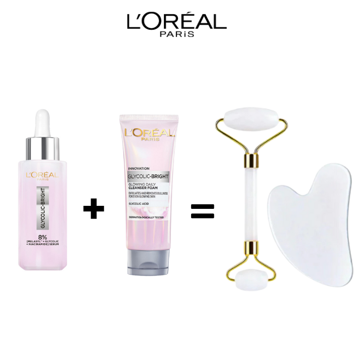L'Oréal Paris GLYCOLIC BRIGHT MELASYL SERUM 30ML - Glowing Cleanser GLYCO BRIGHT + Coffret Guasha
