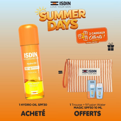 Isdin Fotoprotector Hydro Oil SPF30 200 ml = Trousse + Fusion waters 10 ml Offerts
