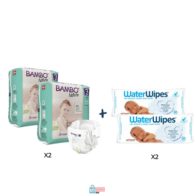 OFFRE X2 Bambo Nature Couches 3 + X2 WATERWIPES Lingettes Bébé 60 Pièc