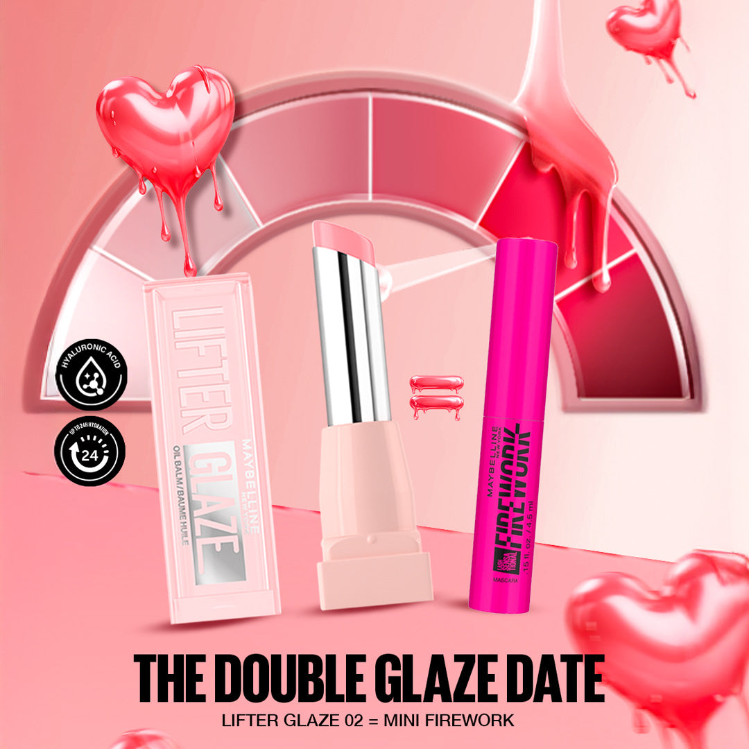 Maybelline New York LIFTER GLAZE Baume Huile Hydratant  002 PINK DRIP - Mini Mascara Firework OFFERTE