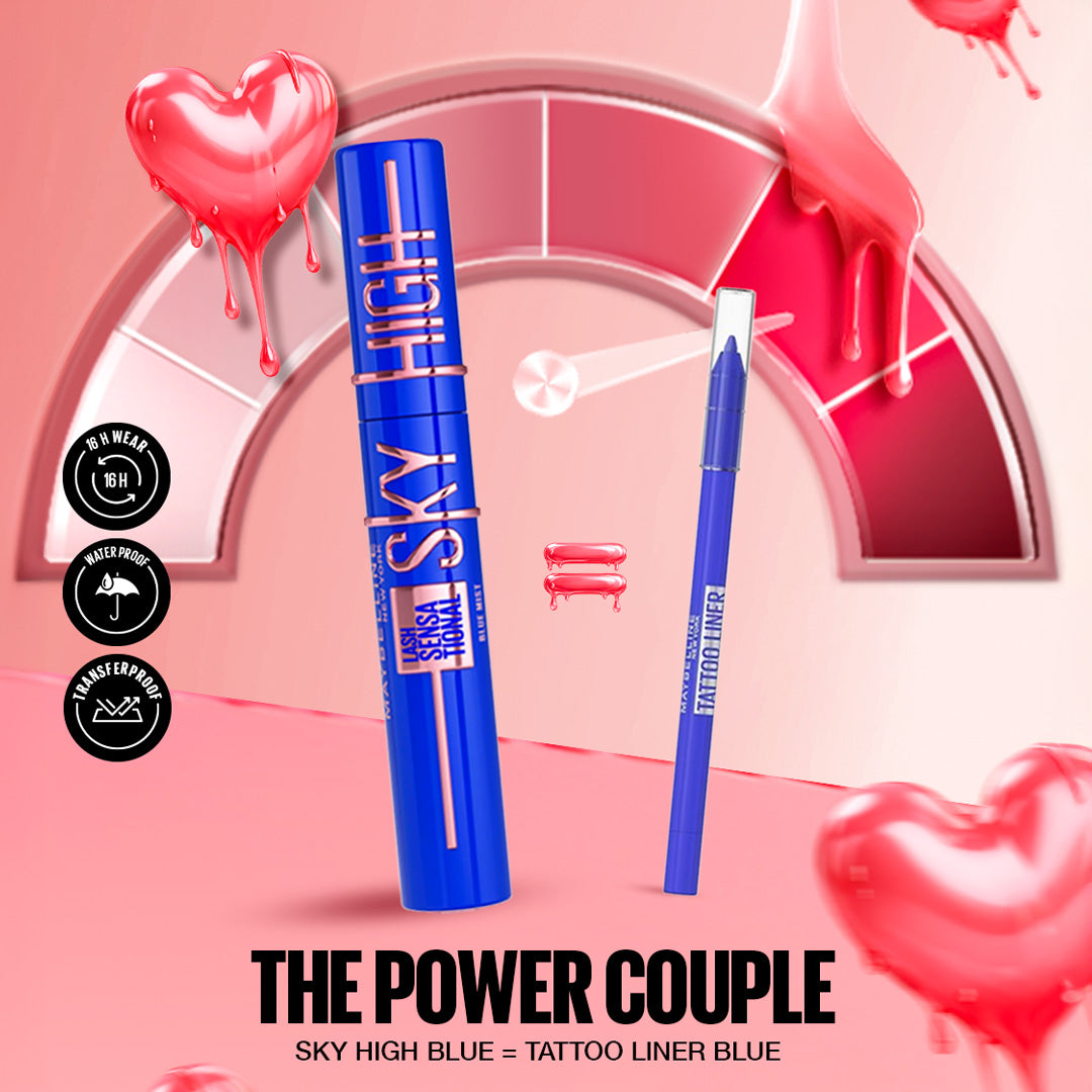 MAYBELLINE SKY HIGH Mascara Volume & Longueur BLEU + TATTOO LINER GALACTIC COBALT