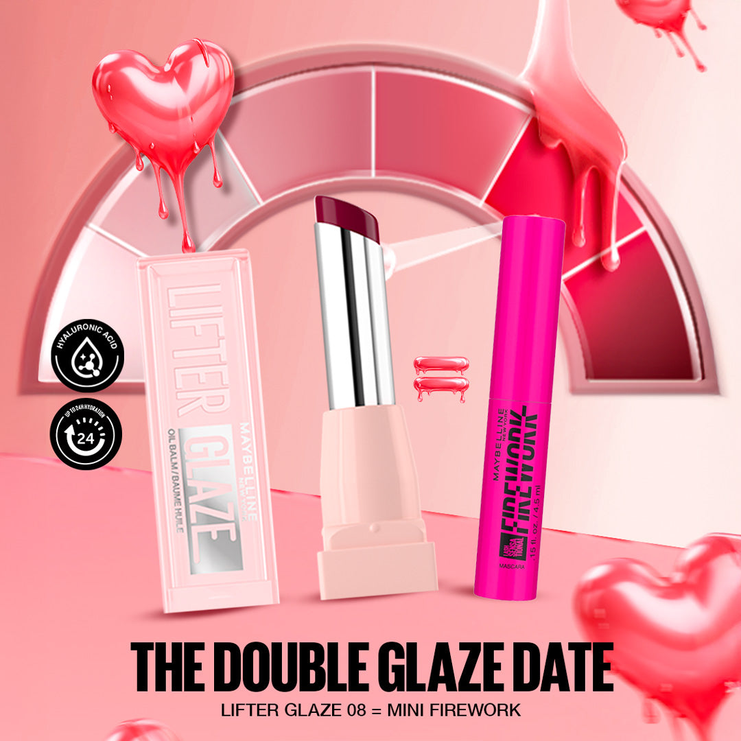 Maybelline New York LIFTER GLAZE Baume Huile Hydratant 008 ACAI GLAZE  - Mini Mascara Firework OFFERTE