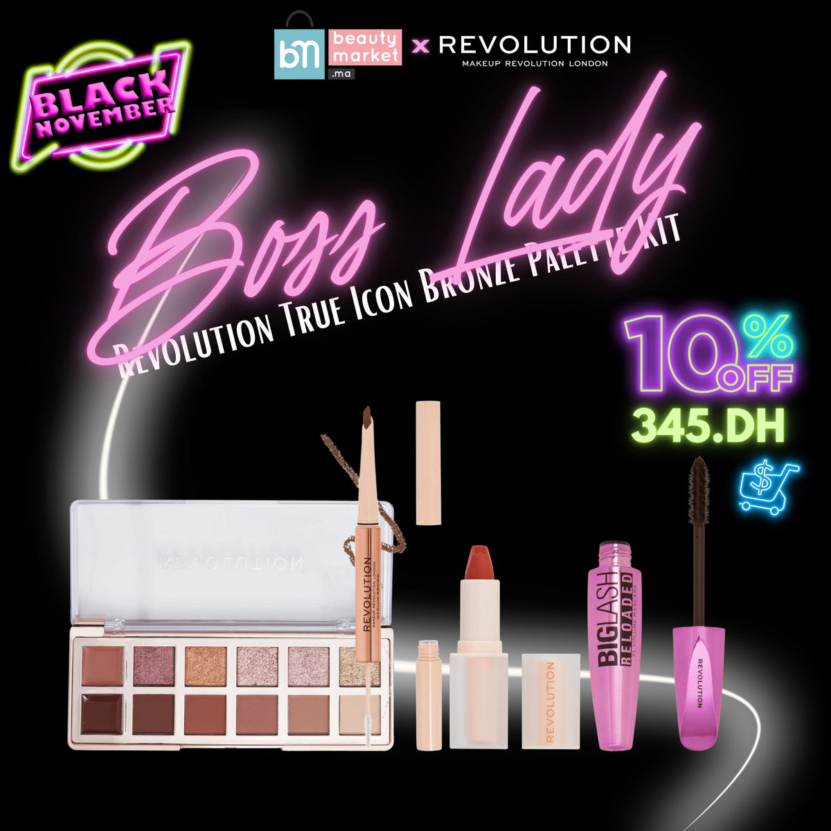 Boss Lady – Revolution True Icon Bronze Palette Kit – Maquillage complet et glamour