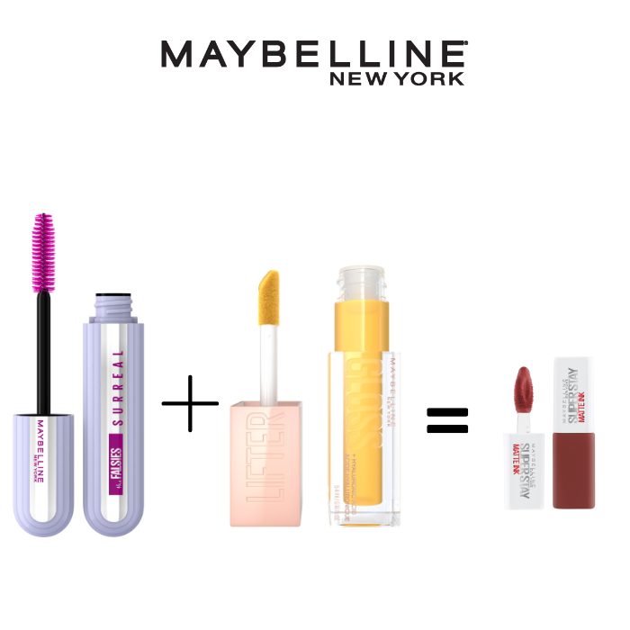 Maybelline Falsies Surreal Lash Extension Mascara + LIFTER GLOSS À LÈVRES REPULPANT - Superstay Matink Mini 2.7 ml OFFERT026 =