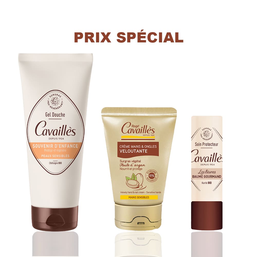 Cavailles Pack Gel Douche Souvenir D'Enfance 200Ml + Creme Mains Veloutante 50Ml + Baume Levres Gourmand