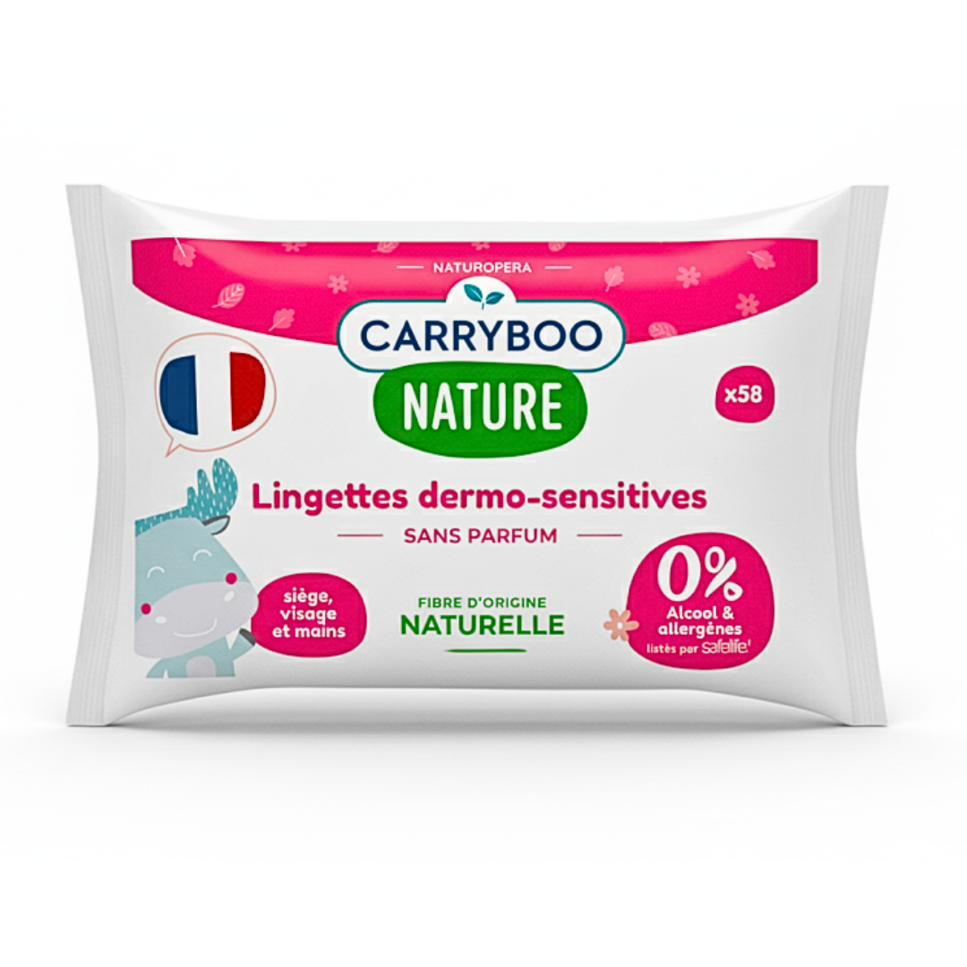 Carryboo Lingettes Dermo-Sensitives Sans Parfums 58 Pieces