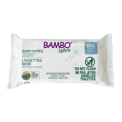 Bambo Nature Lingettes 99% Eau – Sachet de 64 Lingettes Douces & Hypoallergéniques