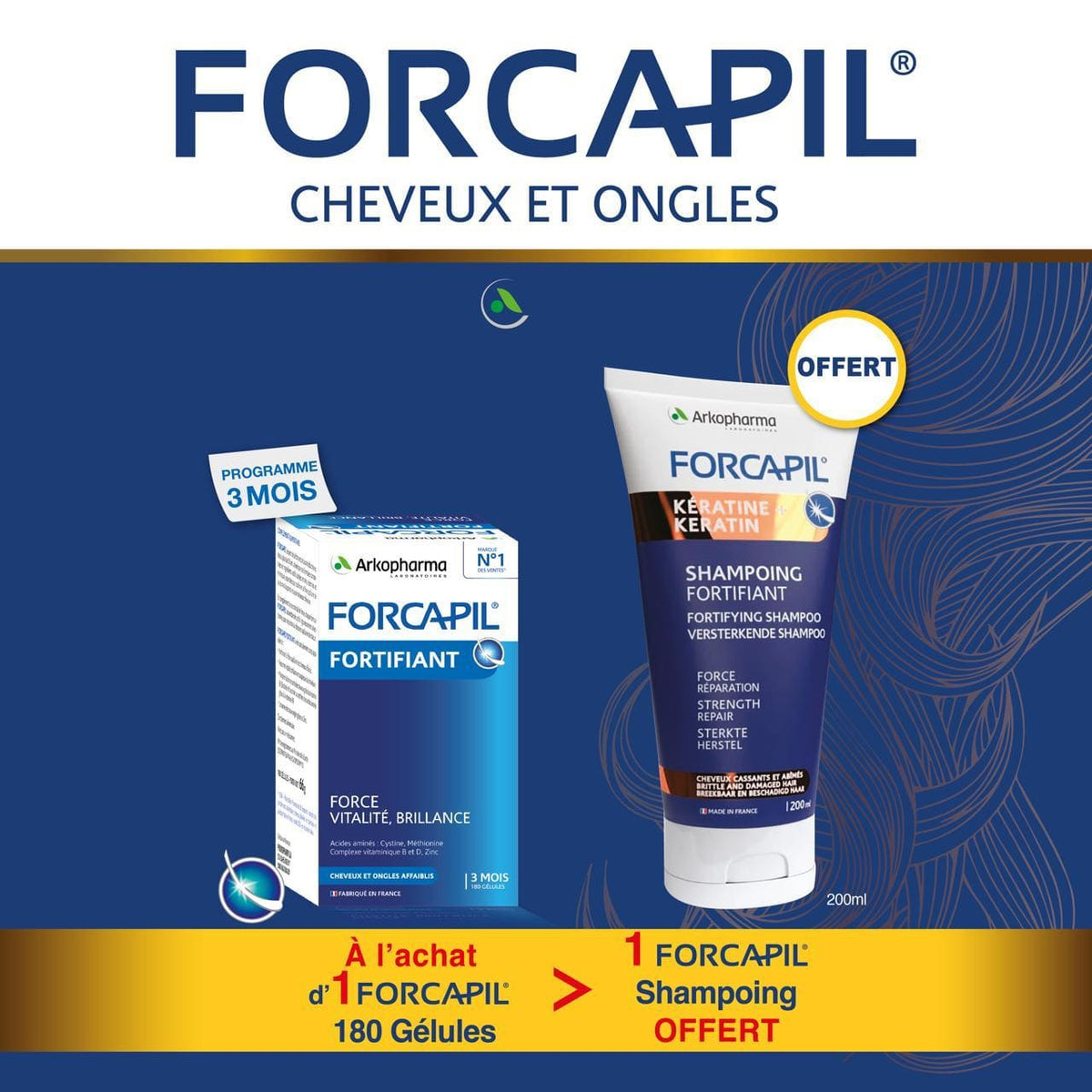 Forcapil Cheveux Et Ongles 180 Gelules - SHAMPOOING 200 ML OFFERT
