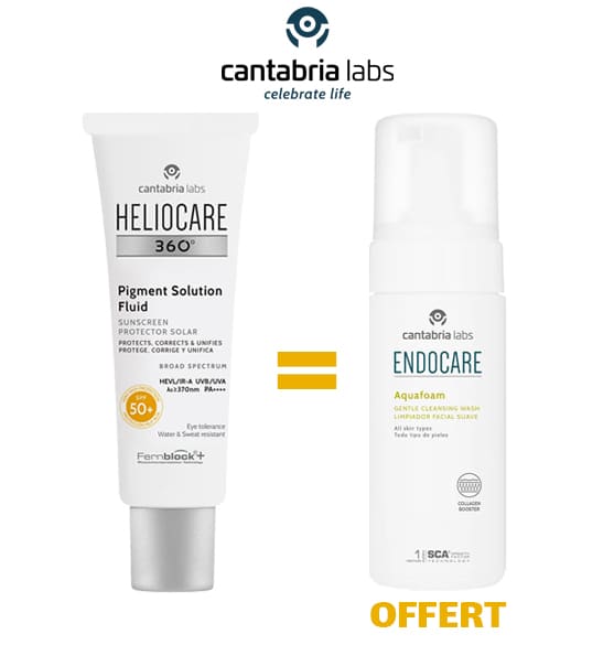 CANTABRIA Heliocare 360° Pigment Fluide SPF50+ 50ml - Aquafoam Nettoyant Doux 125 ml Offert