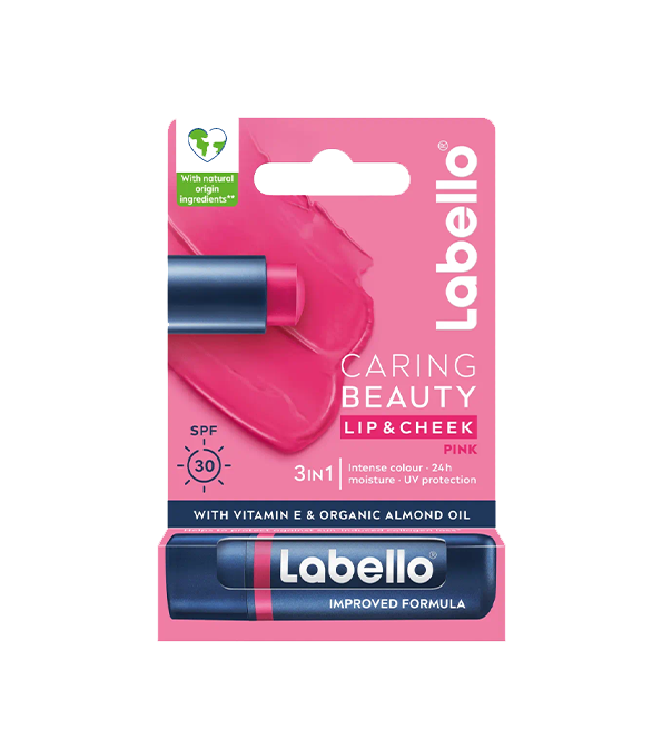 Labello Caring Beauty Lip & Cheek SPF 30 Pink 4.8g – Baume Teinté Hydratant Lèvres & Joues Rose Naturel