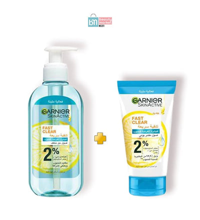 Garnier lot skinactive fast clear gel nettoyant 200ml + Scrub 50ml