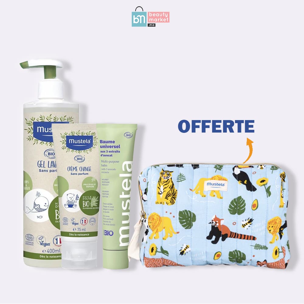 Mustela pack bio gel lavant 400ml + bio crème de change 75ml + baume universel 75ml - trousse ungle offerte