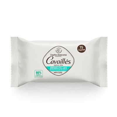 CAVAILLES Lingettes Déodorant Dermato 48h – 15 Lingettes Rafraîchissantes