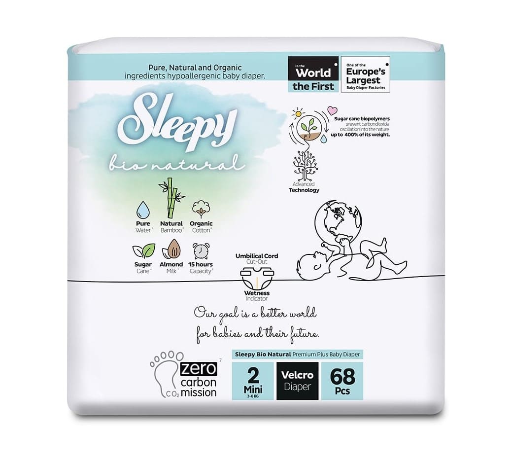 Sleepy Couches bio natural double jumbo taille Mini 2 – 68 unités / 3-6 Kg