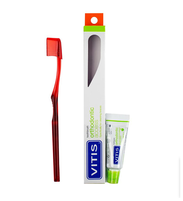 VITIS Orthodontic Brosse à dents + Dentifrice 15ml – Kit hygiène bucco-dentaire spécial appareil orthodontique