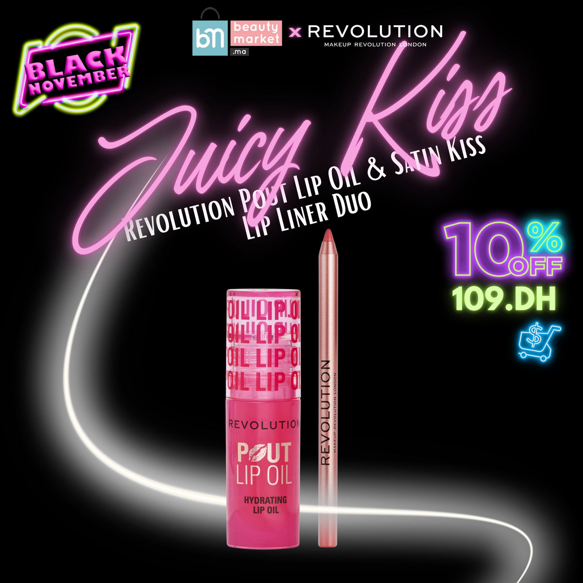 Juicy Kiss – Revolution Pout Lip Oil & Satin Kiss Lip Liner Duo – Lèvres satinées et éclatantes