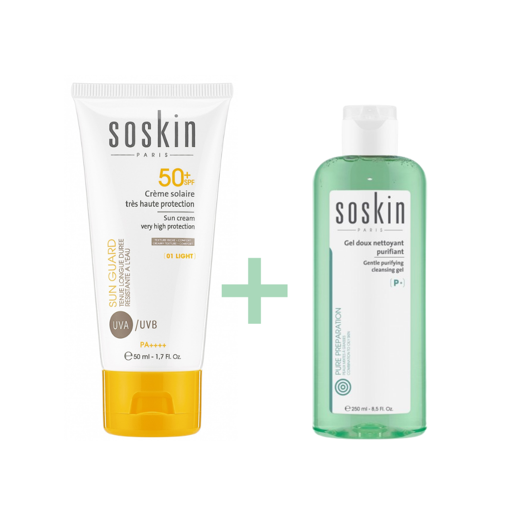 Soskin Creme Solaire Teinte 01 50ml + Gel Doux Nettoyant 100ml Pack