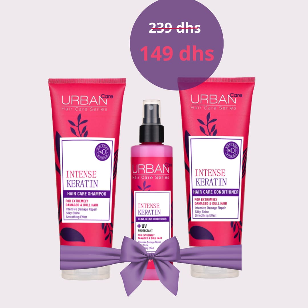 Urban Care Pack Kératine Intense Shampooing + App + Leave In - Brosse À Cheveux Offerte