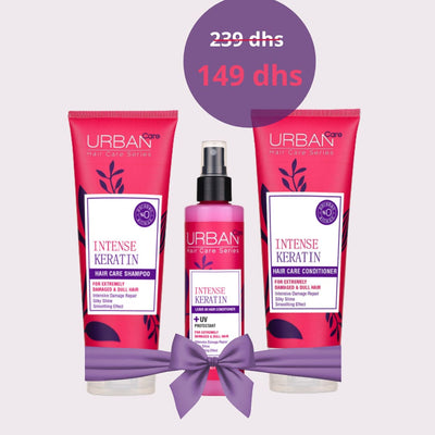 Urban Care Pack Kératine Intense Shampooing + App + Leave In - Brosse À Cheveux Offerte