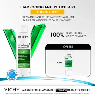 Vichy Dercos Shampooing Antipelliculaire Cheveux Secs 200 ml - Mini Shampooing 50ml OFFERT