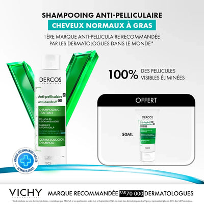 Vichy Dercos Shampooing traitant Antipelliculaire Cheveux Normaux à Gras 200ml - Mini Shampooing 50ml OFFERT