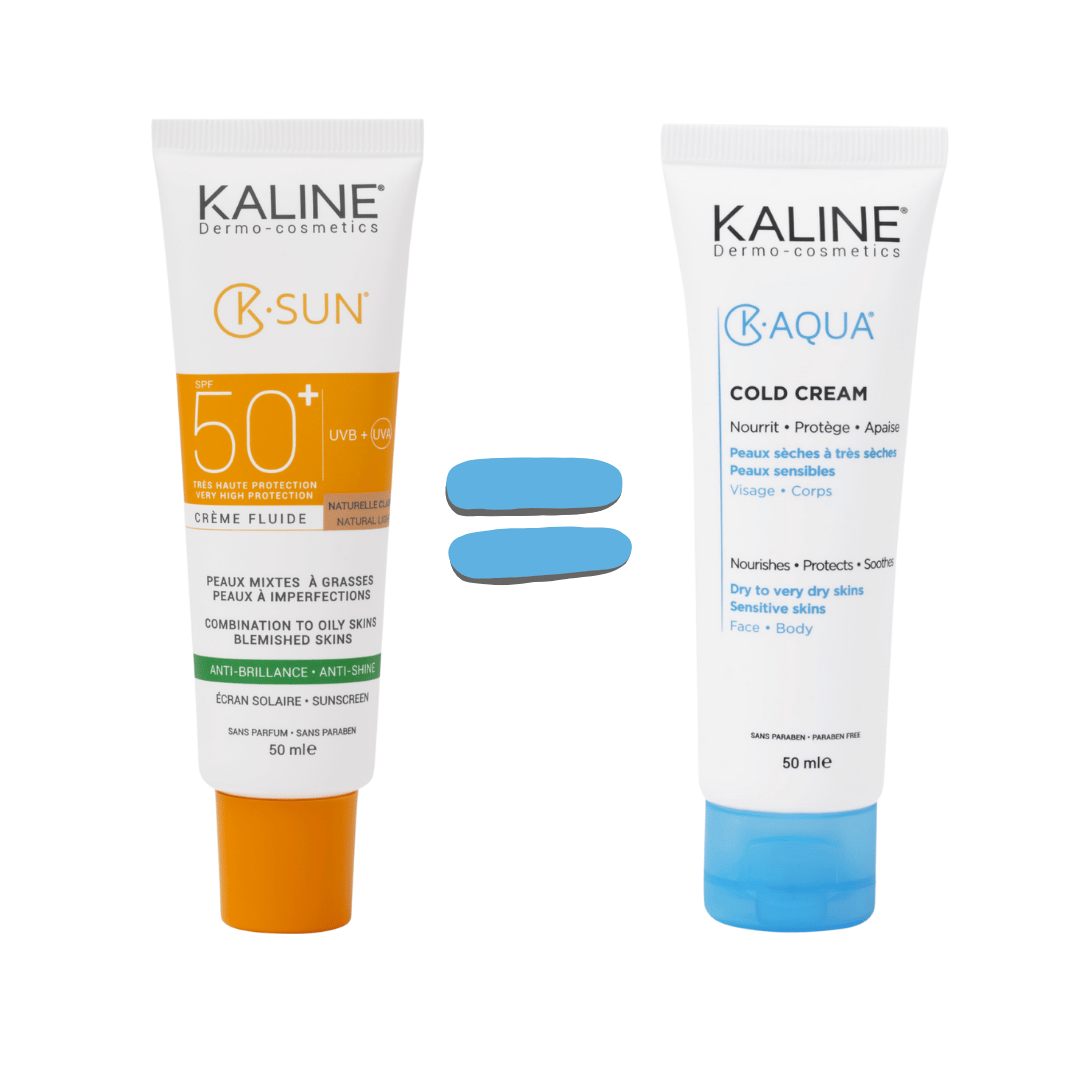 KALINE K-SUN Peaux Mixtes à Grasses Naturelle Claire SPF 50 - K-Aqua Cold Crea Offert