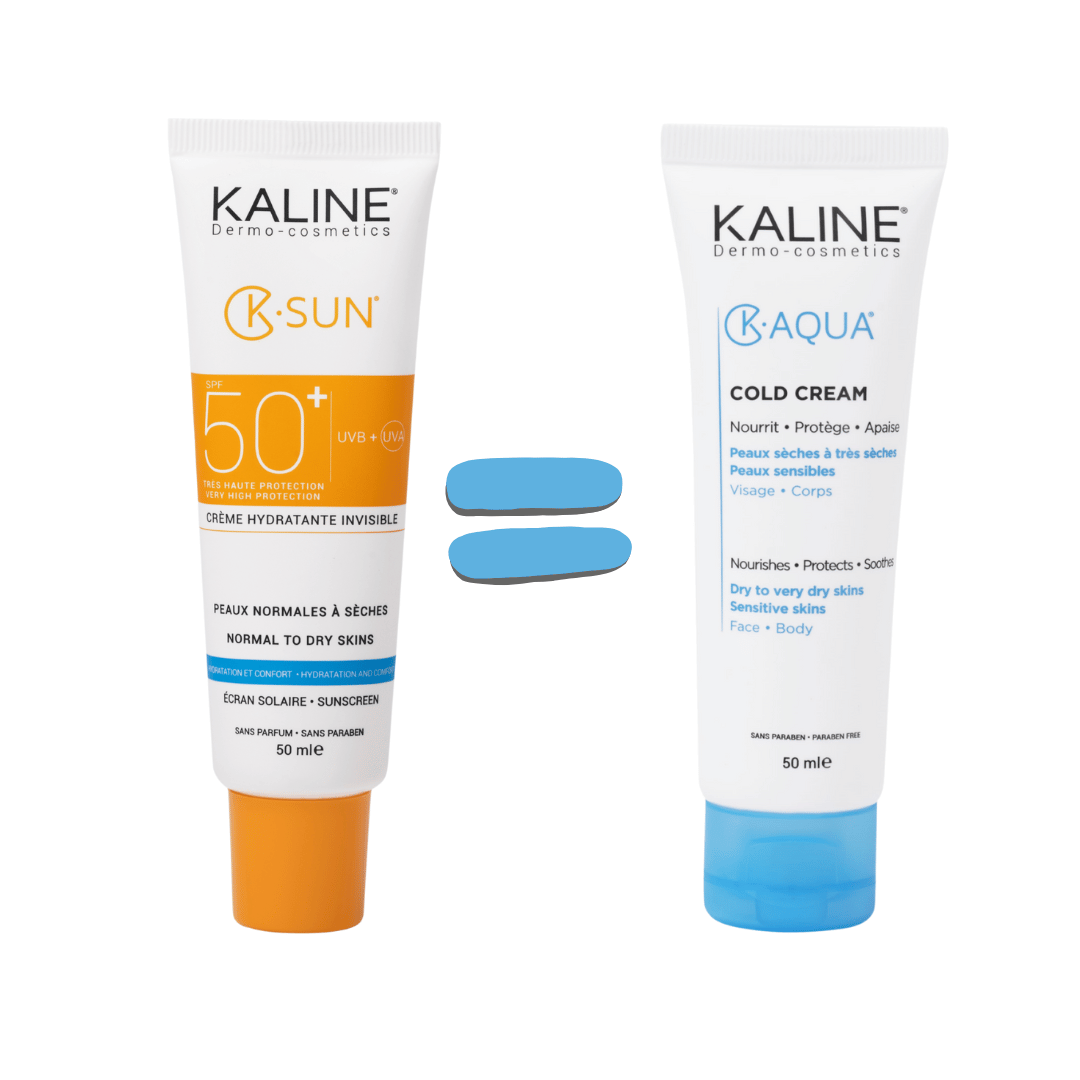 Pack KALINE K-SUN Crème Invisible SPF 50 Peaux Normales à Sèches - K-Aqua Cold Cream Offert
